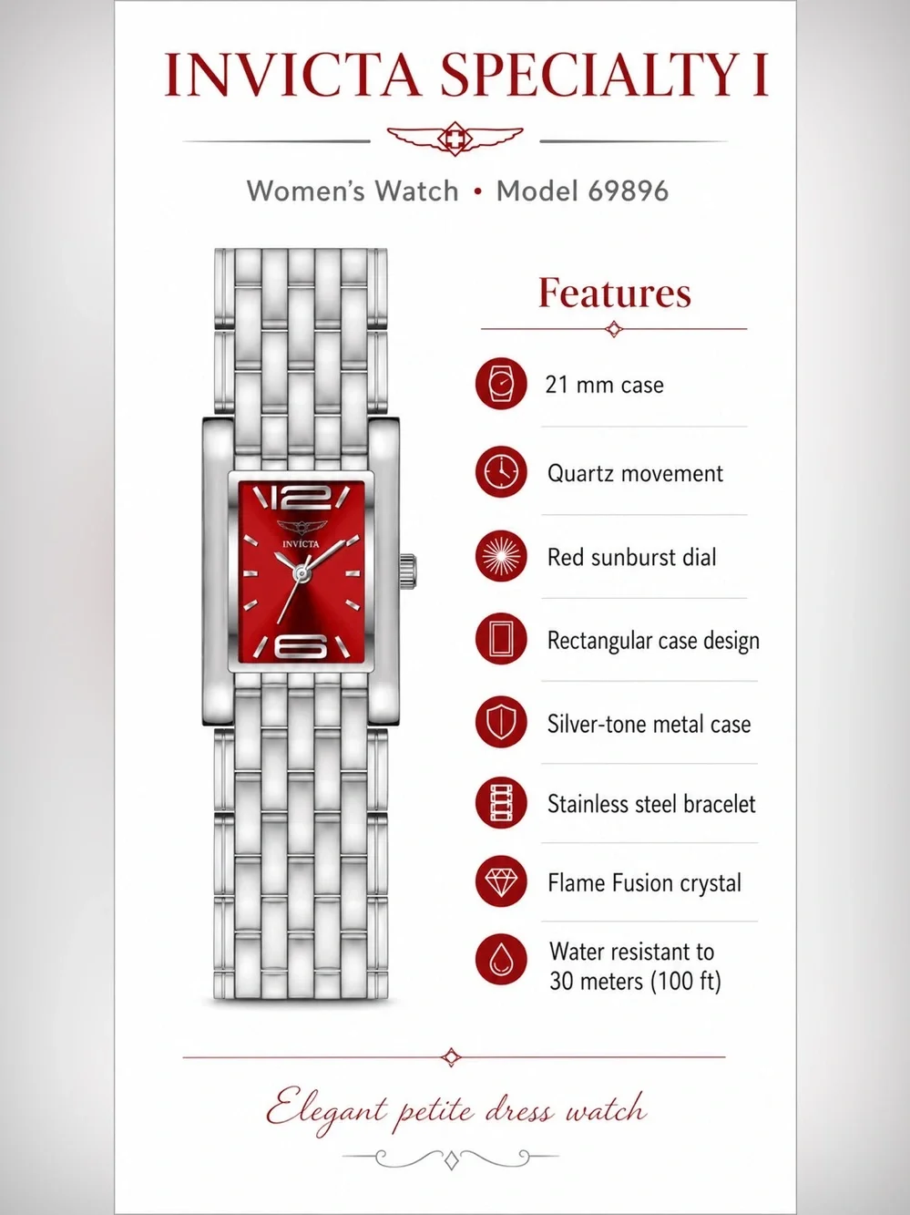 Invicta Specialty 69896 Women’s Red Dial Watch 21mm
